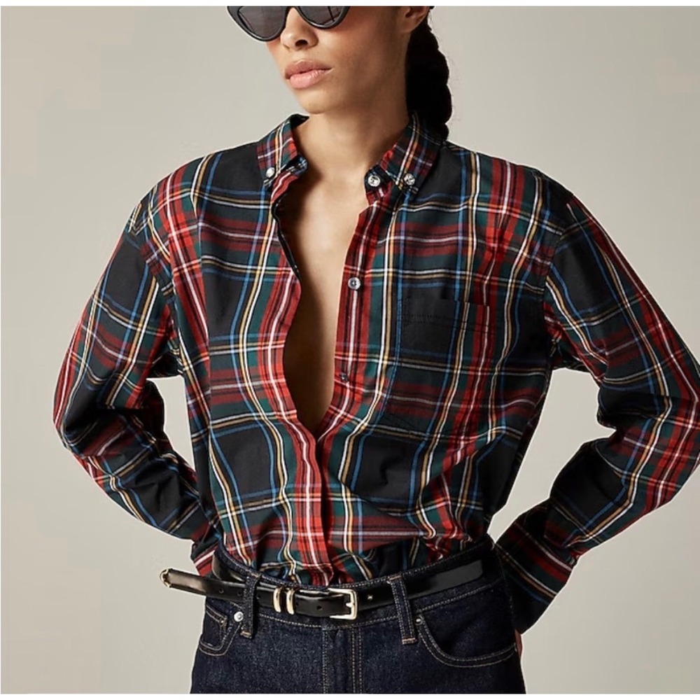 J.Crew Garcon Embellished Shirt in Steward Tartan Cotton Poplin Size 4